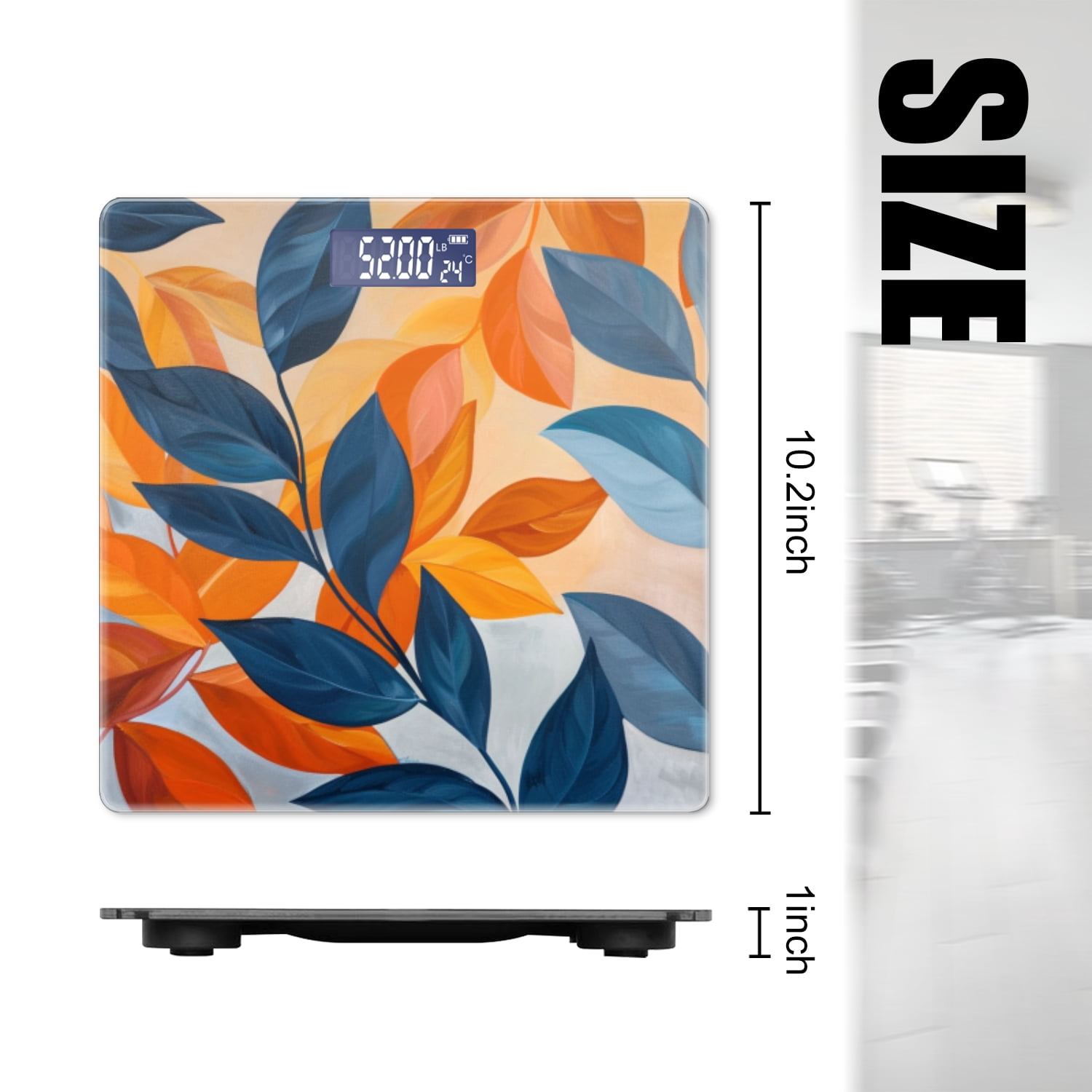 Bathroom Scale, Highly Accurate Digital Body Scale,Precisely Measures Weight up to 400 lbs-Leaves In Orange And Grey Oil Painting