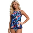 thumbnail image 2 of Womens High Neck Tankini Top Blouson Bathing Suit Top Beach Party Swimsuit Top No Bottom Dark Blue L, 2 of 5
