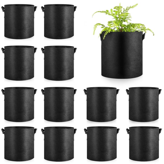 UKCOCO 12 Pcs Gardening Grow Bag Thickened Fabric Black Drainage for Gardeners
