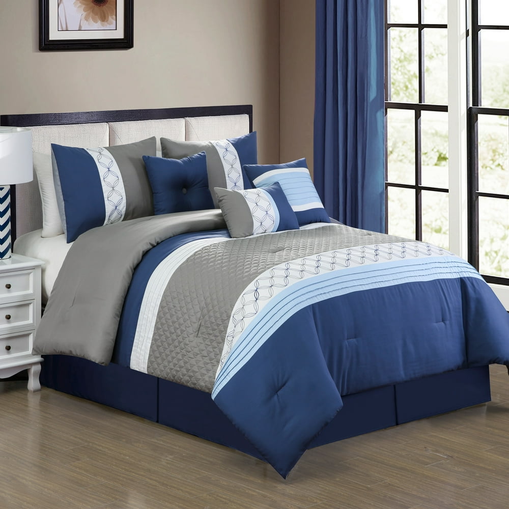 Unique Home Shreya 7 Piece Comforter Set Wavy Striped Bed In a Bag