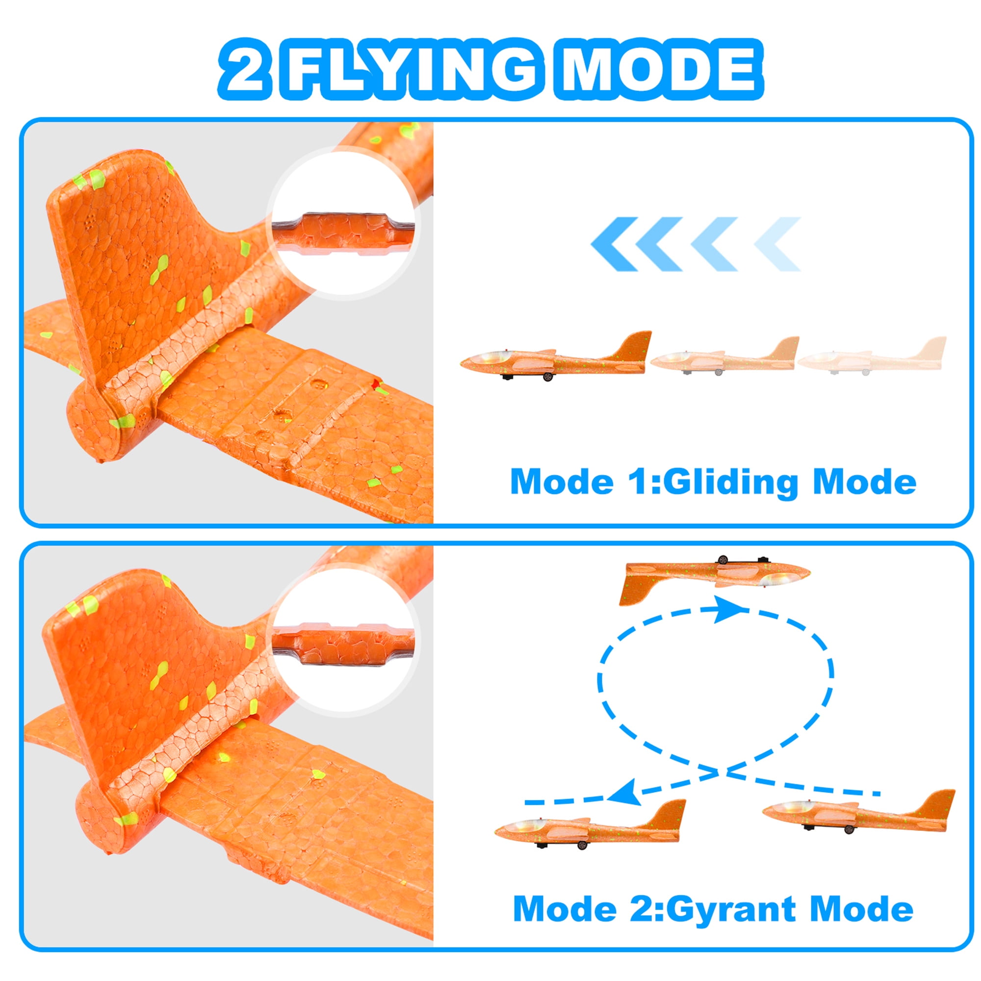 Growsly 3 Pack Airplane Launcher Toys, 12.6 inch Foam Glider LED Airplane, 2 Flight Modes Catapult Airplane Boy Toys Kids Outdoor Flying Toys Gifts 4-12 Years Old Kids, Green, Orange, Blue