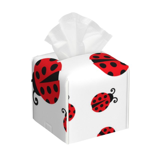 Fotbe Fly Flying Ladybug Porta Pañuelos Decorativo de Cuero, Caja Cuadrada Moderna para Pañuelos Faciales, Organizador y Dispensador 5x5x5''