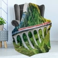 thumbnail image 4 of Train Track Soft Flannel Fleece Throw Blanket, Architecture Photo of Switzerland Railway Through Wild Nature Forest, Cozy Plush for Indoor and Outdoor Use, 50" x 60", Multicolor, by Ambesonne, 4 of 5