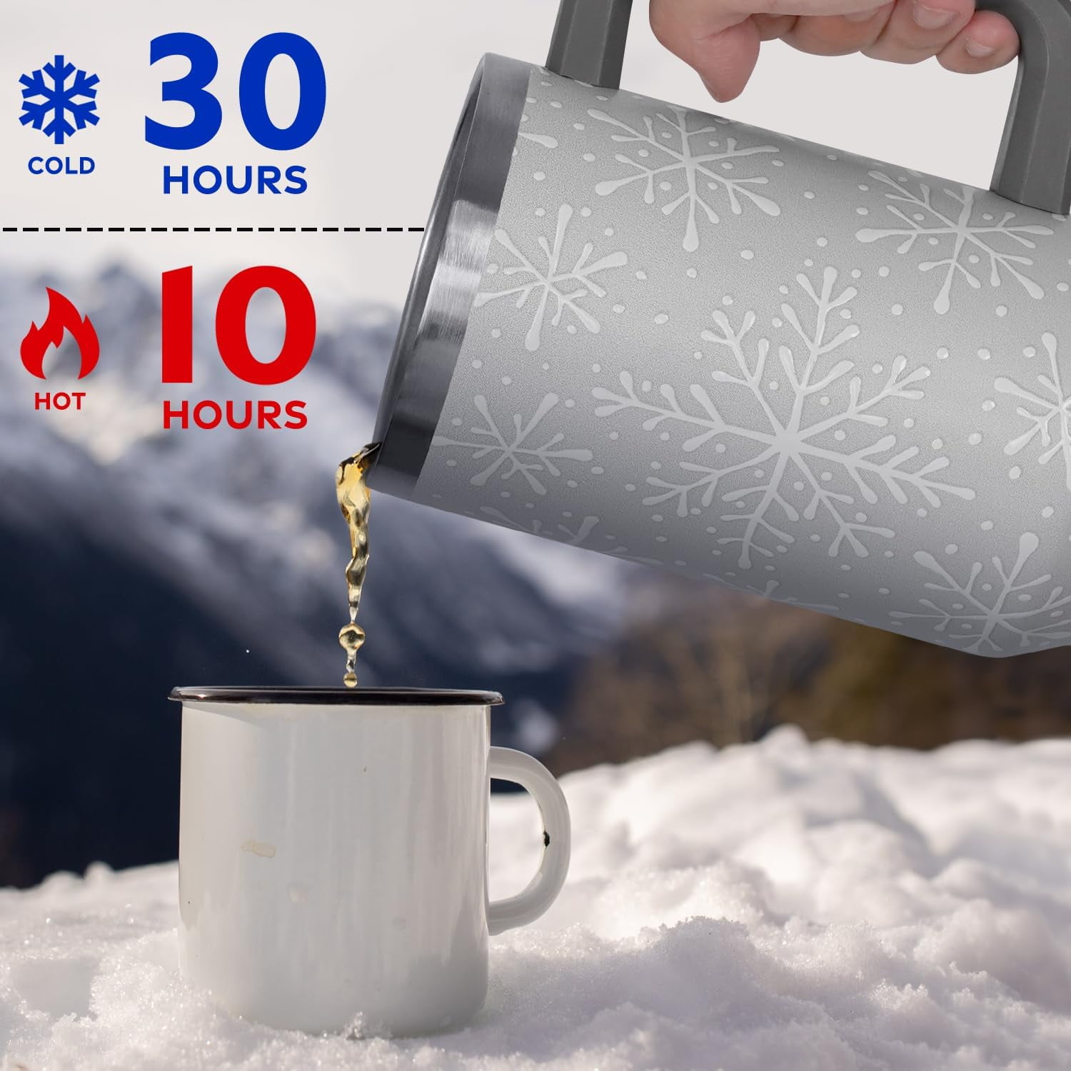 Christmas Tumbler with Handle and Straw Lid 40 oz,Cute Christmas Gifts for Women Gray Snowflakes Vacuum Insulated Leak Proof Tumbler,Winter Holiday Accessories Stainless Steel Coffee Cup Mug
