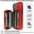 thumbnail image 4 of Funda tipo cartera cruzada para iPhone 14 Pro Max, funda de piel con bloqueo RFID y tarjetero, funda protectora con cremallera y correa de muñeca para mujer (5G, 6,7 pulgadas) (rojo), 4 of 8