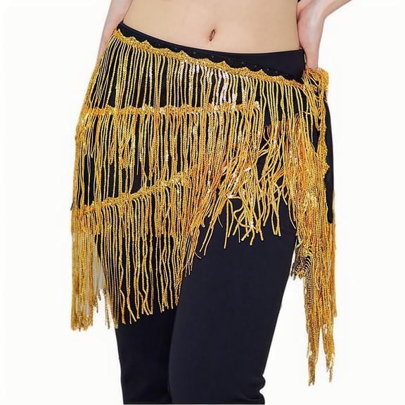Sequin Tassel Wrap Skirts Womens Sparkly Fringe Triangle Hip Scarf Skirt Belt Bell Dance Rave Waist Chain Yellow, Free Size
