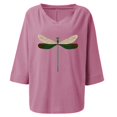 thumbnail image 3 of T-Shirt pour Femmes Col Rond en V Décontracté en Coton Chandail Hauts Libellules T-Shirt pour Dames Haut, 3 of 9