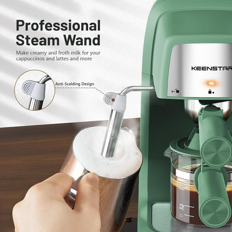 Coffee Machine, 3.5 Bar Espresso Cappuccino Machine, 800W with Milk Frother - 4 Cup Portable Coffee Maker for Latte, Cappuccino, Gift for Coffee Lover-Green - Walmart.com Coffee Machine, 3.5 Bar Espresso Cappuccino Machine, 800W with Milk Frother - 4 Cup Portable Coffee Maker for Latte, Cappuccino, Gift for Coffee Lover-Green - Walmart.com