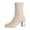 White, variant on White Chunky Heel Ankle Boots For Ladies Knitted Elastic Round Toe Mid Calf Casual Winter Mesh Boots
