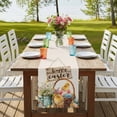 thumbnail image 4 of Easter Chicken Table Runner, Colorful Eggs Spring Daisy Wildflowers Basket Cotton Linen Table Runners 70 Inches Long, Dresser Scarf Runner for Dining/Kitchen/Coffee/TV Stands/Cabinets 13''x70'', 4 of 9