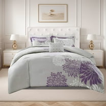 Comfort Spaces Queen Size Comforter Set, 5-Piece Floral Bedding Set for All Season, Purple Queen Comforter Set with Bed Skirt