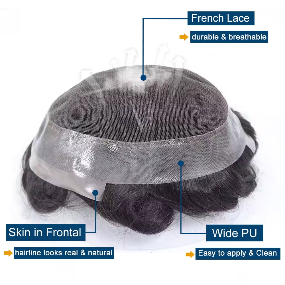 100% Human Hair Mens Lace with PU Toupee for Men Wig Replacement System Male Wig Hairpiece Australia Base 7x9inch