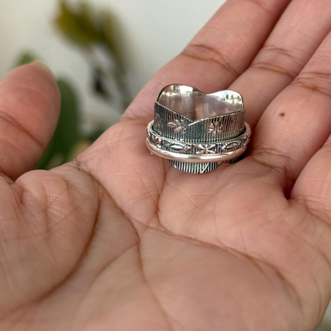 SS DESIGNS Boho Spinner Ring - Handmade Sterling Silver 925 Fidget Spinner Thumb Ring for Women, Stress Relief Jewelry Gift with Unique Bohemian Style