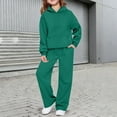 thumbnail image 2 of Mercatoo Girls Boys 2 Piece Tracksui𝐭 Wide Leg Sweatpants & Hooded Sweatshirt Elastic Waist Baggy Straight Leg Pants Athletic Outfits, 2 of 7