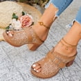 thumbnail image 4 of Sandals Womens Women's Fashionable Casual Spring And Summer Trendy Solid Color Floral Embroidered Metal Buckle Half-Covered Toe High-Heeled Slippers,Brown,36, 4 of 9