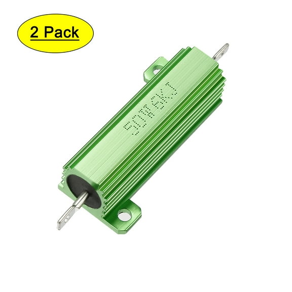 50W 6k Ohm Aluminium Housing Chassis Mount Wirewound Power Resistor Green 2pcs