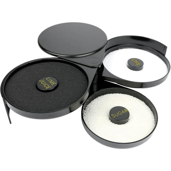 RUseeN 3-Tier Bar Glass Rimmer Bartender Tool with Sponge, 3-Tray Black Plastic Glass Rimming for Cocktails Margaritas Bloody Marys
