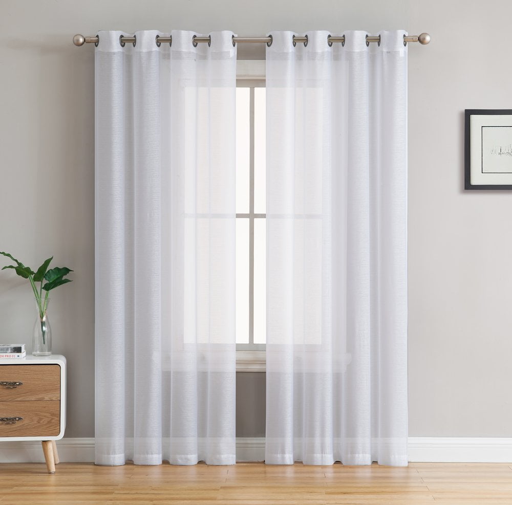 Sheer Voile 2-Piece Silver Curtain Panel Solid Window Treatment 84" 