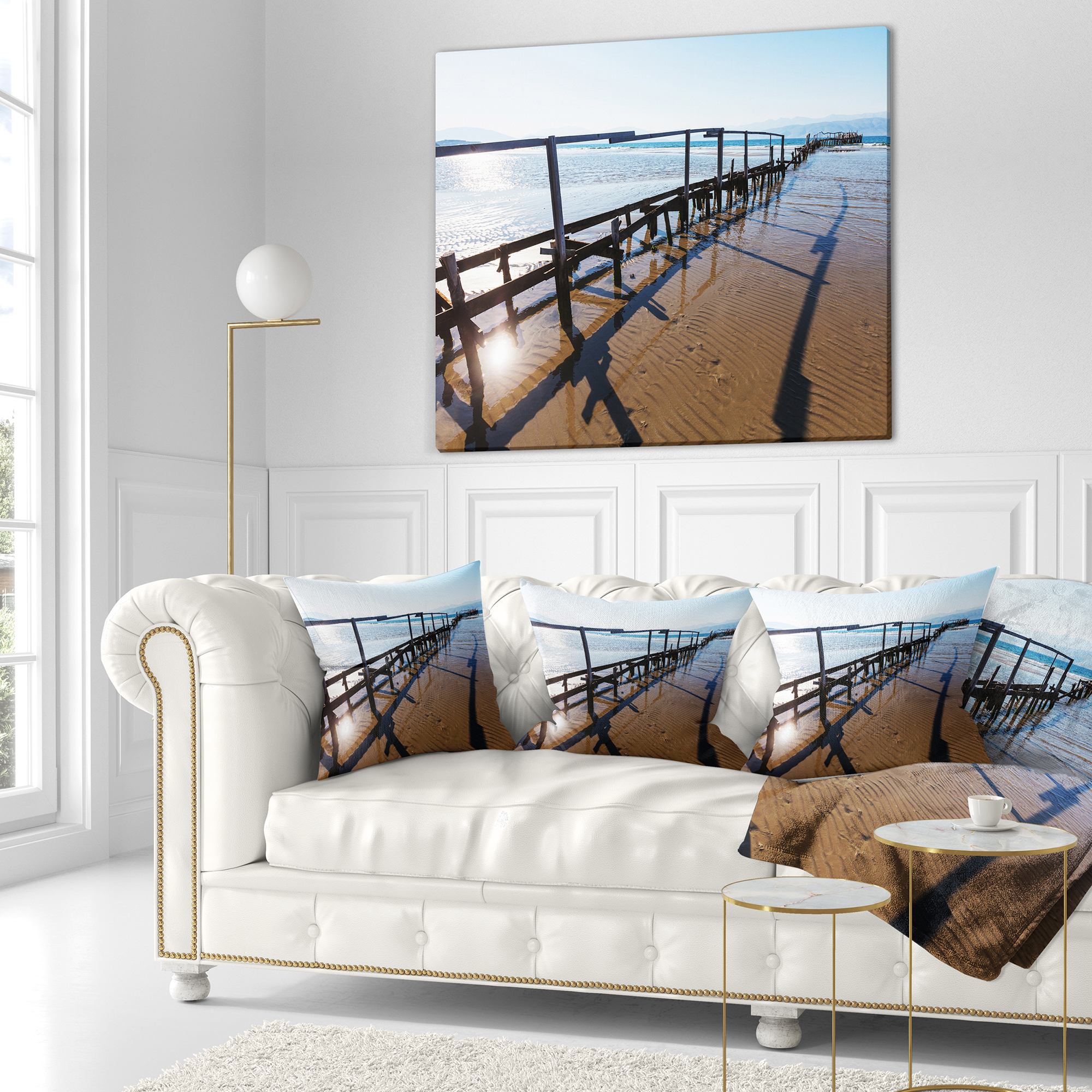 Designart Wooden Boardwalk on Beach - Sea Bridge Throw Pillow - 18x18