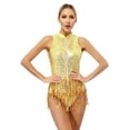 thumbnail image 2 of Doomiva Women's Shiny Sequins Tassel Latin Jazz Dance Leotard Bodysuit Sleeveless Backless Dance Dress Gold L, 2 of 7