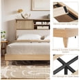 thumbnail image 3 of AOILE Rattan Bed Frame Full/Queen/King with Shelves, Boho Bed Frame with Shelf Headboard and Sliding Door, Solid Wood Foundation with Silent Slats, No Box Spring Needed, Bohemian Natural Wood, 3 of 5