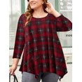 thumbnail image 1 of LARACE Tunique pour Femme Grande Taille, Haut Long à Manches 3/4 Roulées, Chemisier Chic Décontracté à Col Rond, Bordeaux 2X, 1 of 5
