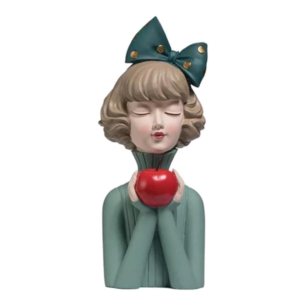 Estatuas modernas y adorables de niñas, figuras decorativas para sala de estar, dormitorio, Manzana niña verde