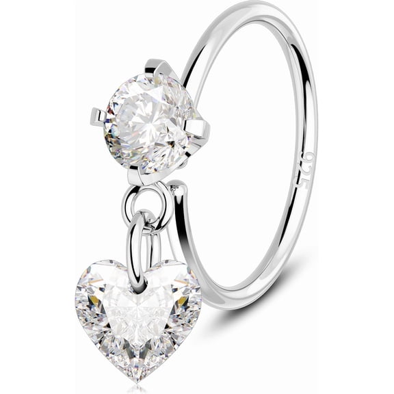 20G Nose Hoop Ring 925 Sterling Silver Seamless Open Nose Piercing Dangle Star/Square/Heart Helix Earring Clear CZ 8 mm Cartilage Earring Nose Ring[w856]