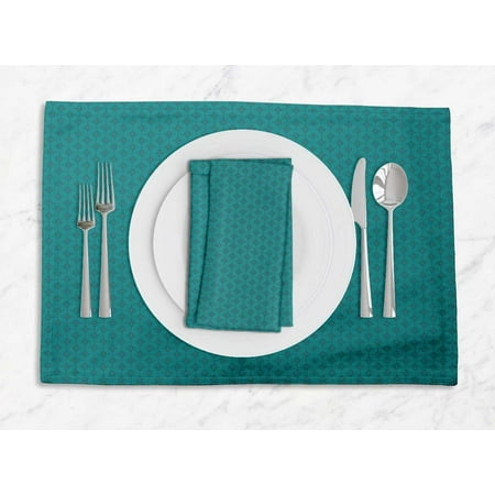 

S4Sassy Green Flower Geometric Everyday Washable Placemats With Napkins Dining Table Decor