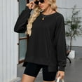 thumbnail image 2 of SWSMCLT Women's Long Sleeve Sweatshirt Fashion Fall Crewneck High Low Pullover Tops Soft Loose Ribbed Sweatshirts Black Medium, 2 of 5