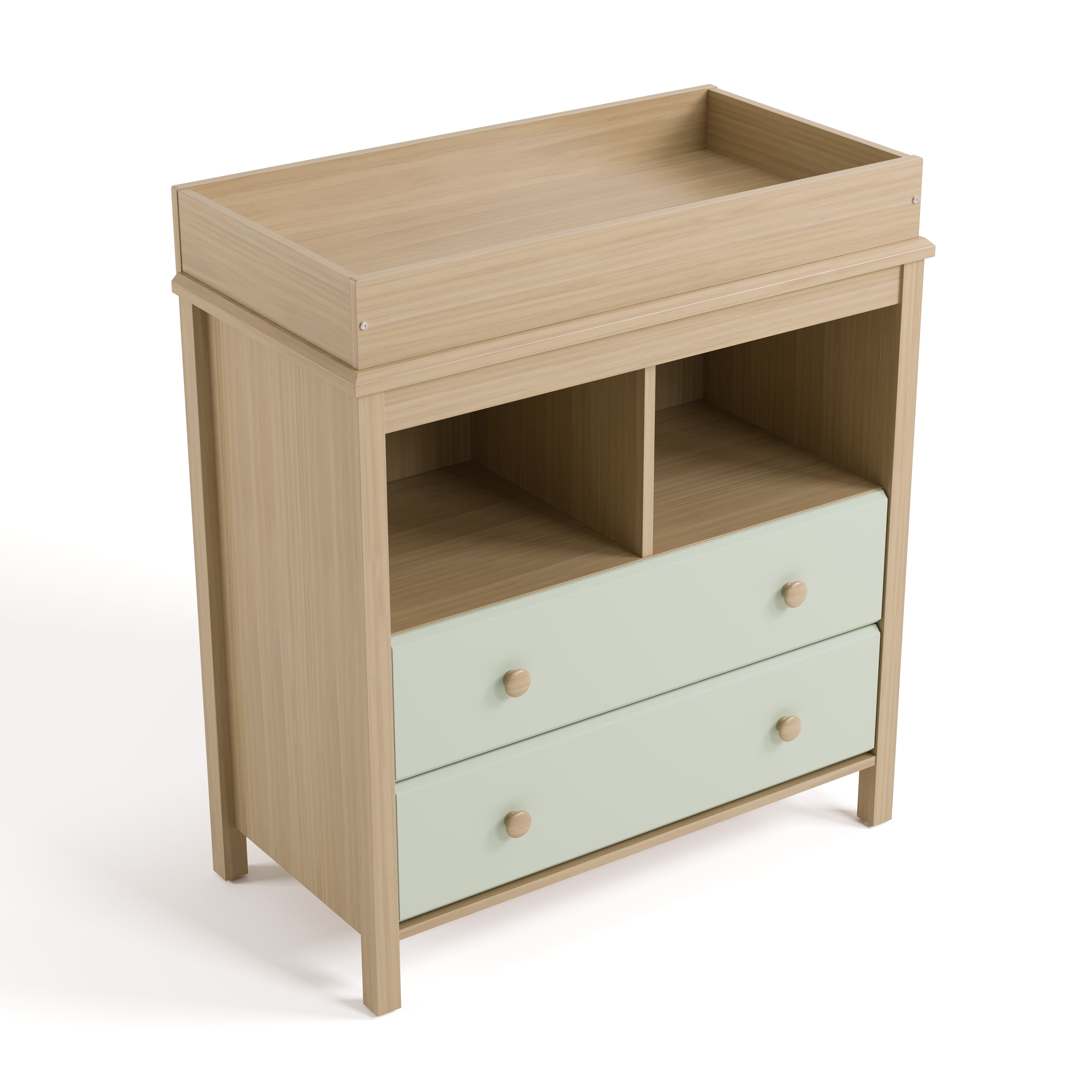 Storkcraft Alpine 2-Drawer Infant Changing Table Dresser, Driftwood with Sage