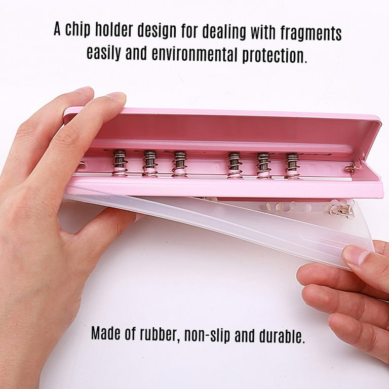 6 Hole Punch,Hole Puncher 6 Hole Spacing,Portable Anti Slip Adjustable 6  Hole Spacing Paper Binder Planner Desktop Hole Puncher,for  School,Office,Pink