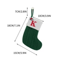 JeashCHAT 7 Inches Mini Cute Knitted Christmas Stocking Initial Monogram Embroidered Xmas Stockings for Christmas Decorations Holiday Party Gift, Green, Letter K