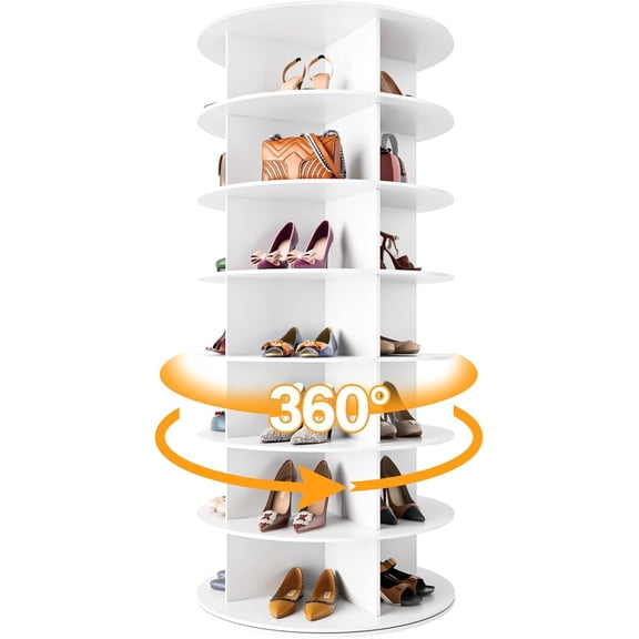 Rotating Shoe Rack Tower 7 Tier Organizer, Vertical Spinning Shoe Display Lazy Susan, Revolving 360 White Shoe Rack Storage Round Carousel, Rotate Shoes Closet Organization