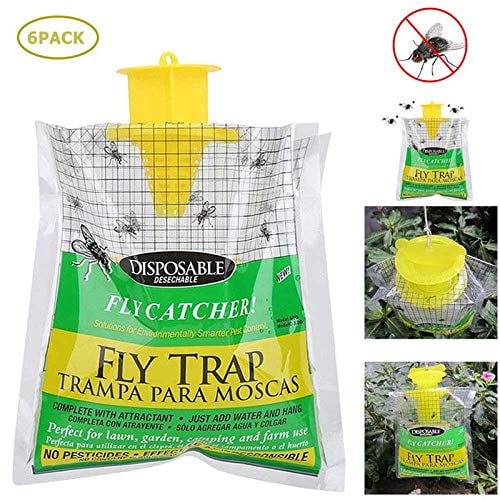 Fysho Fly Trap Bag 6 Pack Disposable Fly Catcher with Bait, NoToxic