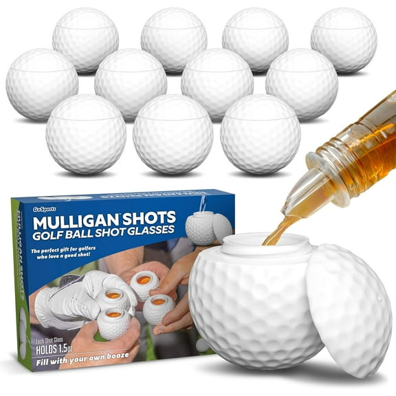 Mulligan Shots Golf Ball Shot Glasses with Lids - 12 Pack - Funny Golf Gifts for Men