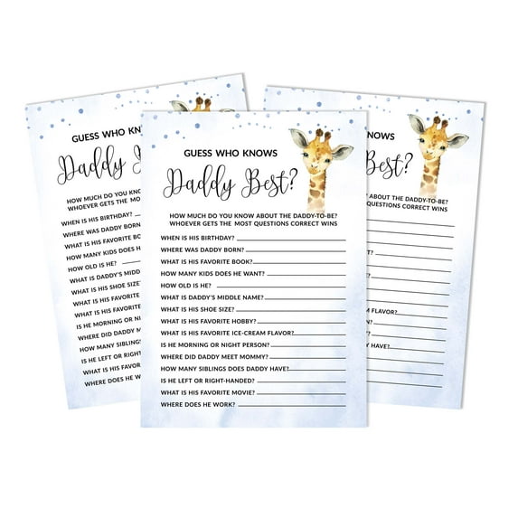 Inkdotpot Giraffe Jungle Animals 50 PackWho Knows Daddy BestBaby Shower GameCards FunActivity Cards