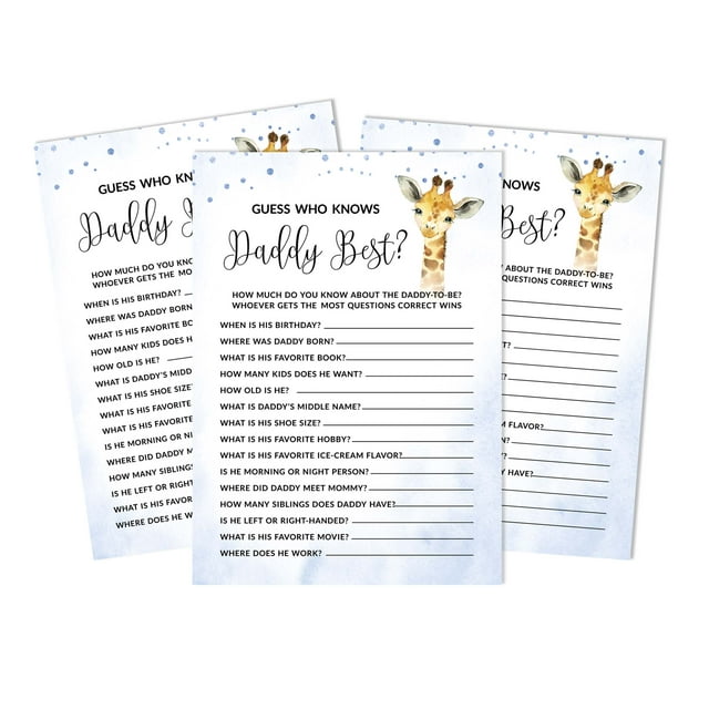 Inkdotpot Giraffe Jungle Animals 50 PackWho Knows Daddy BestBaby Shower GameCards FunActivity Cards