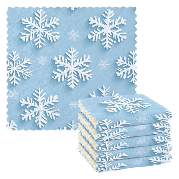 Yayeee 6 Pack Kitchen Dishcloths for Washing Dishes Soft Absorbent Microfiber Towels, Blue Snowflake