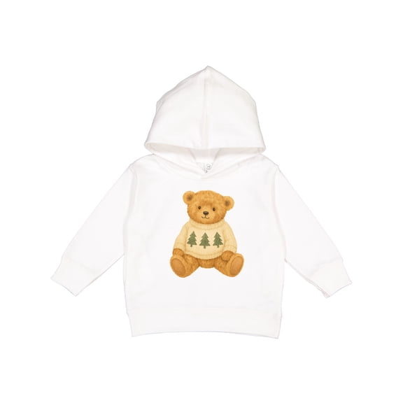 Inktastic Vintage Teddy Bear in Sweater with Christmas Trees Toddler Hoodie
