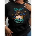 thumbnail image 1 of T-Shirt Inspirant pour Femmes, "She is Strong" avec Imprimé Floral Papillon, Col Rond Manches Courtes, Haut d'Été Confortable, Tissu en Polyester, Mode Toutes Saisons Fête des Pères, Mère, 1 of 6