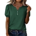 thumbnail image 2 of ClodeEU Women's Henley Neck Puff Sleeve T-Shirt,Casual Button Down V Neck Blouse,Soft Short Sleeve Top for Everyday Wear Green,Women's Plus XXL, 2 of 6