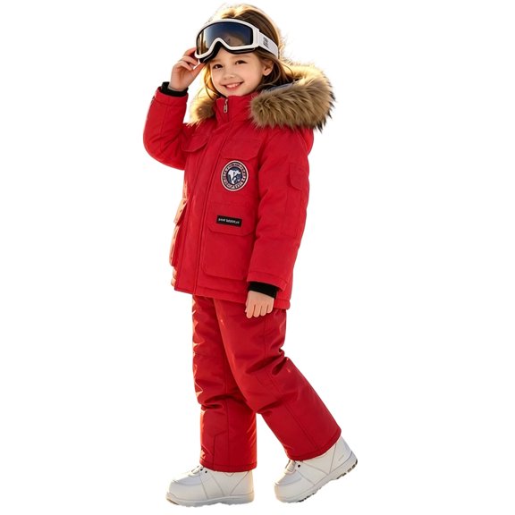 Agkizg Big Girls Clothing Set Snowsuit 2 Piece Thick Puffer Jacket Bib Overalls Winter Gear Set