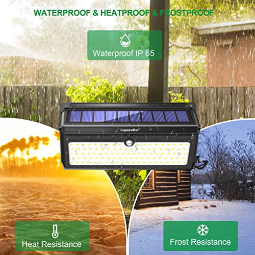 2000 Lumens Waterproof Wireless Solar Motion Sensor Lights Light with 125° Motion Angle,Easy-to-Install Security Light for Front Door,Yard,Garage,Deck Luposwiten 100 LED Solar Lights Outdoor 2-Pack 