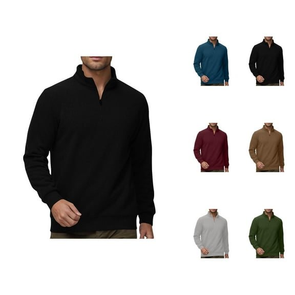 Sweatshirts for Men 2025 Fall Winter Long Sleeve Lined Quarter Zipper Stand Collar Sweatshirt Pullover Tops