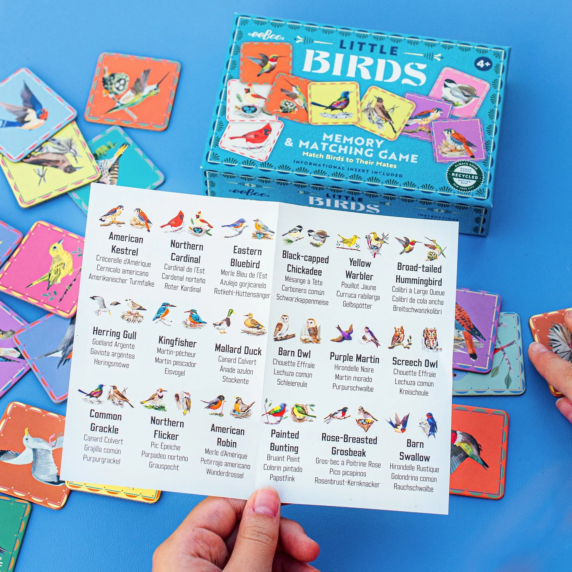 eeBoo: Memory & Matching Game - Little Birds - 18 Illustrated Matching Pairs, Concentration Tile Game, Informational Insert, Kids Ages 4+, 1-4 Players