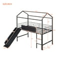 thumbnail image 3 of Twin Size House Loft Bed with Slide and Two-sided Writable Wooden Board, Metal Loft Bed Frame with Roof, Ladder & Guardrails, Bedroom Mattress Foundation for Teens Adults Girls Boys, Black, 3 of 7