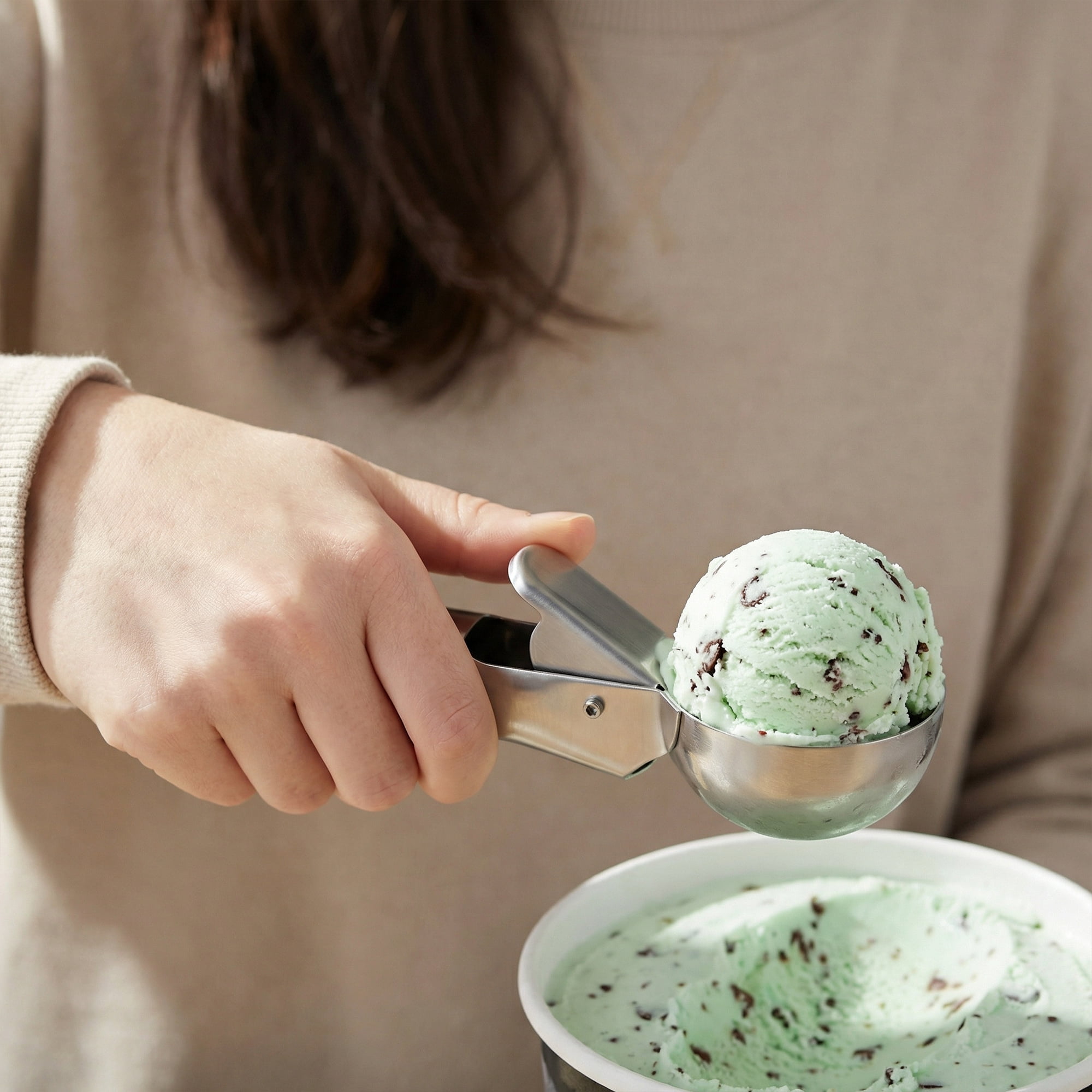 Unique Bargains Stainless Steel Ice Cream Scoop for Use and Cleaning Silver 7.2in