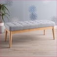 thumbnail image 2 of Mid-Century Modern Tufted Bench | Living Room/Bedroom Foot Stool | Light Gray | Polyester-blend Fabric, 2 of 22