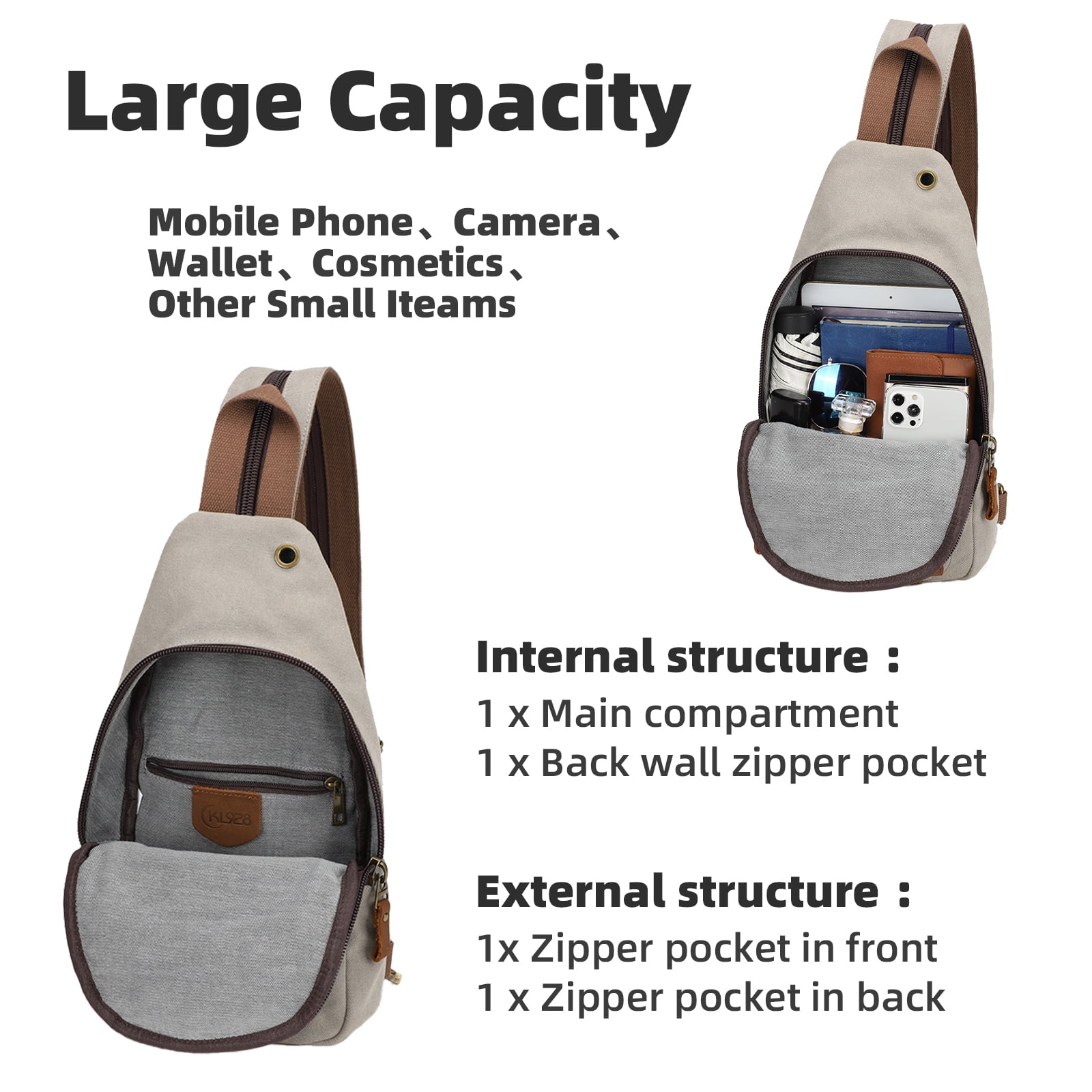 KL928 Canvas Sling Bag for Men Women Crossbody Backpack Sling Backpack Shoulder Bag Casual Daypacks